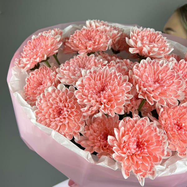 Букет из 5 коралловых хризантем 2