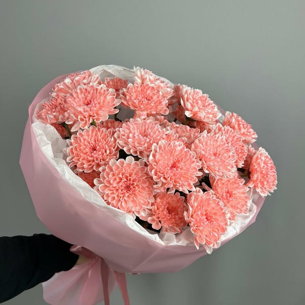 Букет из 5 коралловых хризантем 3